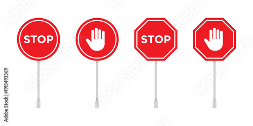 STOP sign set. Red stop road sign. vector icon