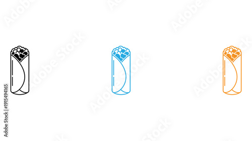 Three different colored paper clips displayed side by side in a minimalist style isolated on transparent background, Vector