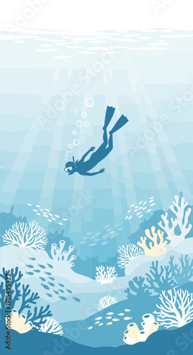 Serene Underwater Exploration Exploring Vibrant Coral Reefs With A Solo Diver