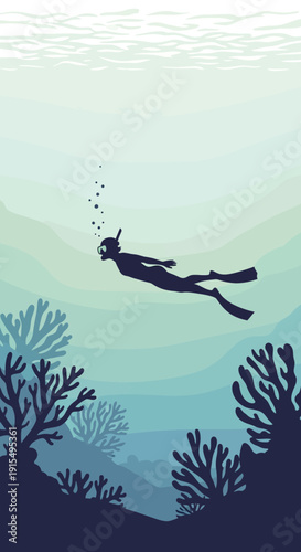 Serene Underwater Exploration With Coral Reefs And A Solitary Swimmer