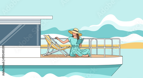 Serene Vacationer Enjoys Reading Aboard A Luxury Yacht