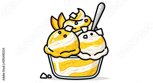 Delicious Swirled Ice Cream Sundae with Toppings in a Cup.