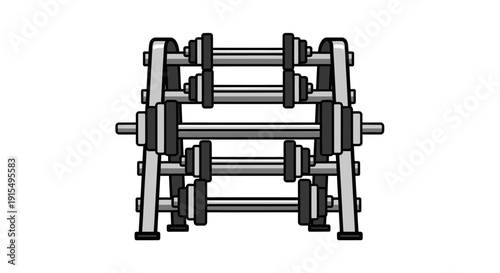 Illustration of a dumbbell rack with multiple weights for fitness training.