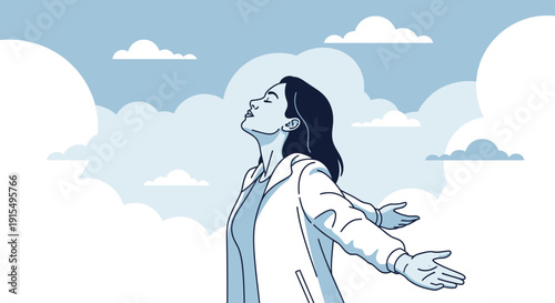 Serene Woman Embracing Vast Skies And Open Air