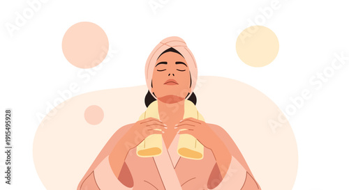 Serene Woman Enjoying A Relaxing Spa Treatment With Towel Wrapped Around Her