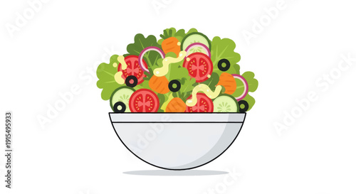 Fresh and Vibrant Mixed Vegetable Salad in a White Bowl.
