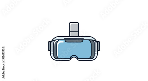 Modern Virtual Reality Headset with Blue Lenses and Strap.