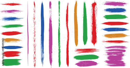 A colorful array of vibrant brush strokes on a white background