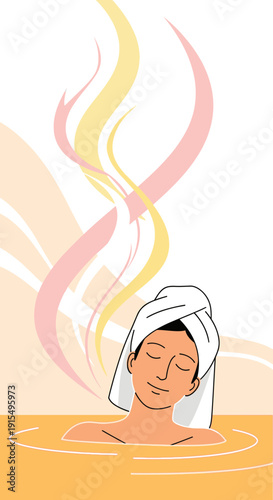 Serene Woman Enjoying Aromatic Steam Bath Relaxation Bliss