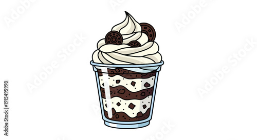 Delicious layered dessert with whipped cream and cookies.