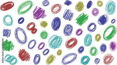 A colorful illustration of various sized and colored circles on a white background