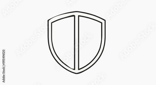Simple stylized outline of a shield emblem divided into two equal halves, representing protection, security, or a crest. Minimalist design on a white background