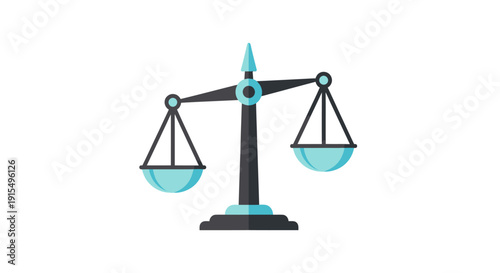 Teal and Black Scales of Justice Illustration.