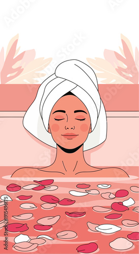 Serene Woman Enjoys A Rose Petal Infused Bath For Ultimate Relaxation