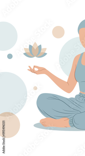 Serene Woman Meditating With Lotus Flower Illustration Calm And Peaceful Scene