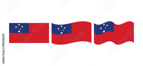 Official national flag of Samoa set featuring rectangular and waving fluttering designs for south pacific identity