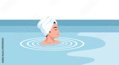 Serene Woman Enjoys Tranquil Water Immersion Relaxation