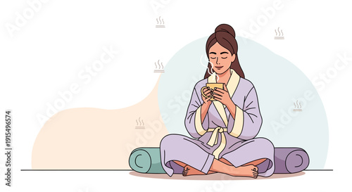 Serene Woman Enjoys Warm Beverage In Relaxing Spa Atmosphere