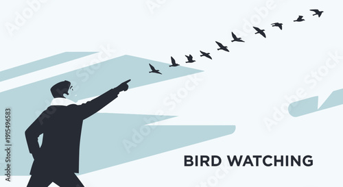 Silhouette Person Points Towards Birds Flying In Formation