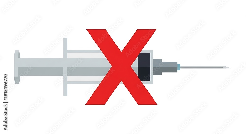 Obraz premium No Vaccination Symbol - Medical Syringe with Red Cross Mark.