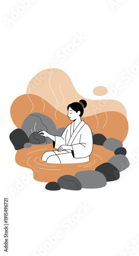 Serene Woman Relaxing in Natural Hot Springs Amidst Volcanic Rocks