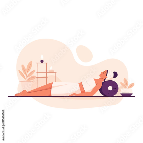 Serene Woman Relaxing in Spa Setting Minimalist Vector Illustration