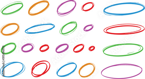 A colorful illustration of various sized and colored ovals on a white background