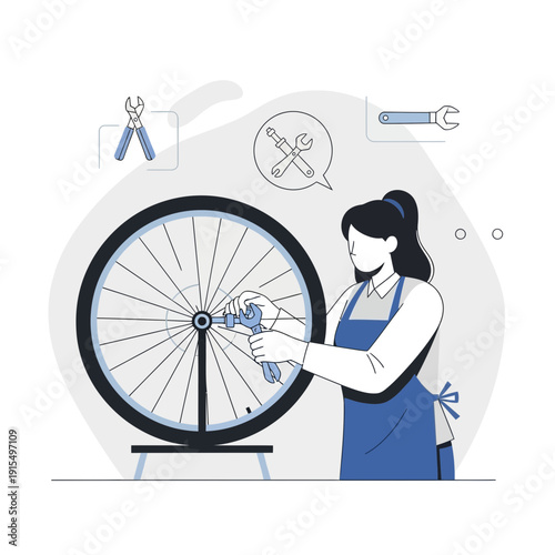 Skilled Mechanic Performing Bicycle Wheel Repair Maintenance And Service