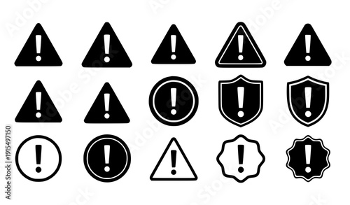 Attention warning icons pack exclamation mark vector
