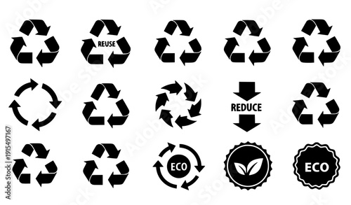 Recycle reuse reduce icons environmental vector set