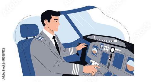 Skilled Pilot Navigating Aircraft Cockpit With Professional Focus And Precision