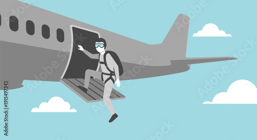 Skydiver Prepares For Jump From Airplane Mid-Flight