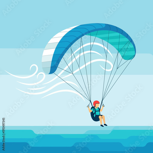 Skydiver Soaring Through The Blue Sky Above The Ocean Waters