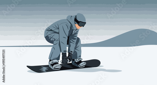 Snowboarder In Action On A Snowy Mountain Ready To Ride Downhill