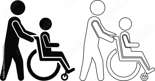 An illustration of people assisting others with disabilities in a supportive and caring environment
