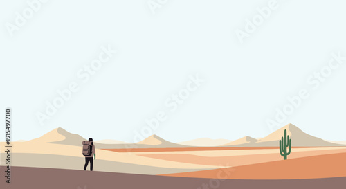 Solitary Explorer Embarks On A Vast Desert Journey Towards The Horizon