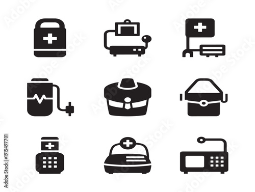 Hospital Equipment Silhouette Set for Clinical Environment Concepts  