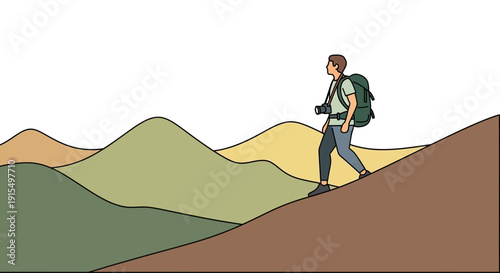 Solo Explorer Ascending Scenic Mountain Terrain