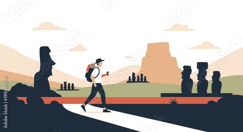 Solo Explorer Encounters Ancient Moai Statues On Easter Island Adventure