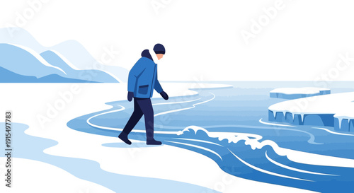 Solo Explorer Navigates Frozen Landscape