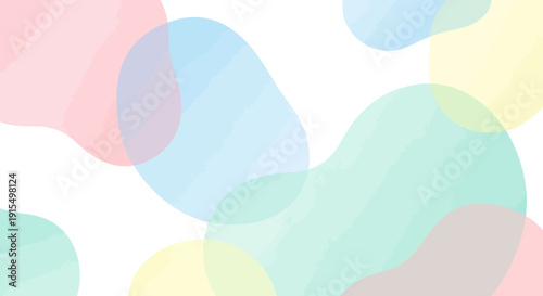 Pastel Colored Abstract Shapes Overlapping on White Background.