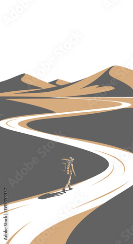 Solo Wanderer Navigates Vast Desert Path Towards Distant Dunes