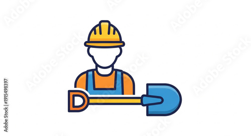 Construction Worker with Shovel Icon.