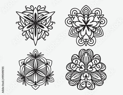Floral Line Art Ornament Black and White