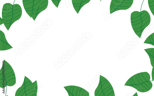 Green leaf border vector illustration with heart shaped foliage frame white background decorative nature design for invitations cards
