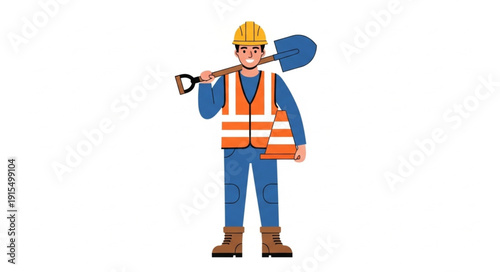 Construction Worker with Shovel and Hard Hat.