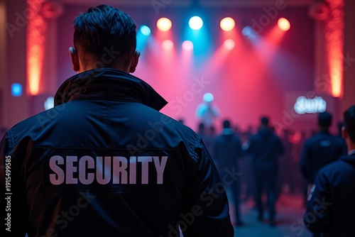 Security Guard On Duty: Vigilant and Prepared for Safety at a Club or Concert Venue