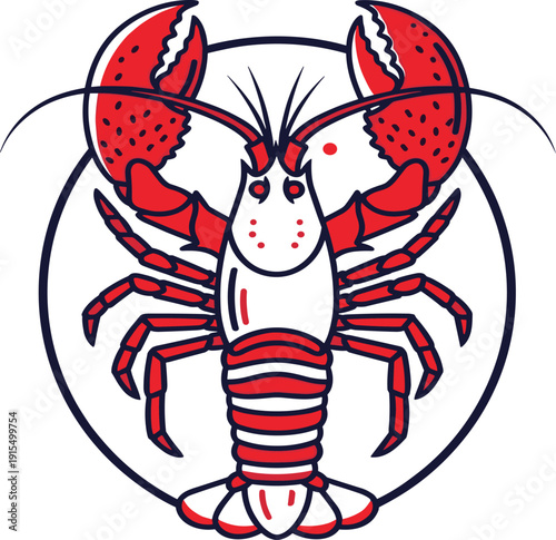 Red and white lobster inside a circle claws