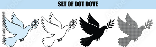 Doves Flying with Olive Branches in Different Colors white background