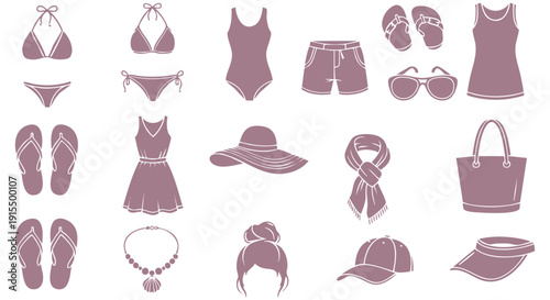 Collection of various summer clothing and accessories for women on white background Video